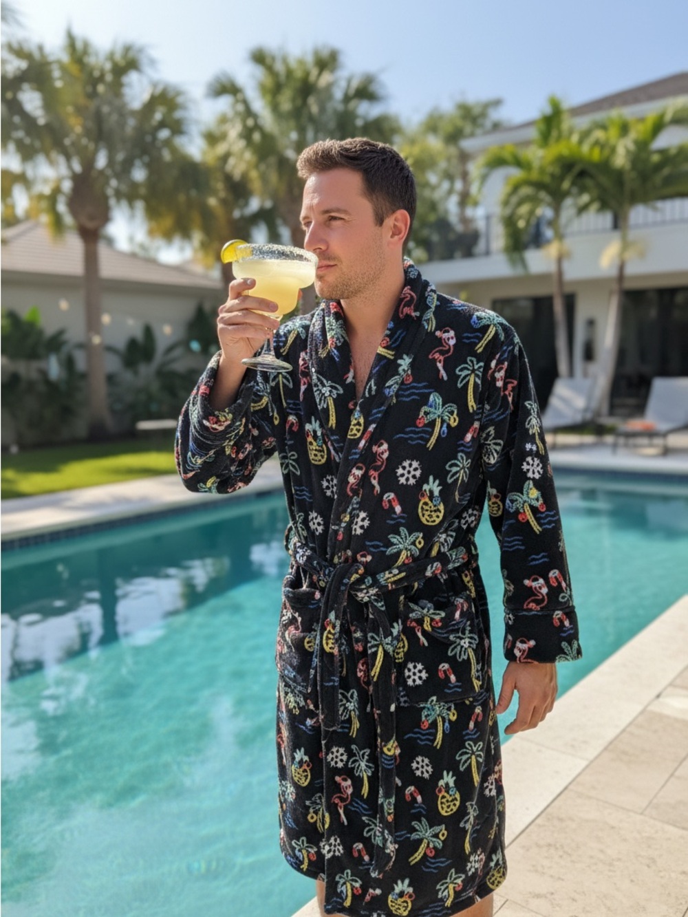 chubbies Black Robe with Multicolor Tropical Accents